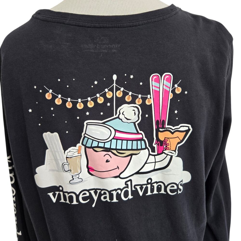 Vineyard Vines Womens Apres Ski Graphic Tee Black Nighttime Winter Large